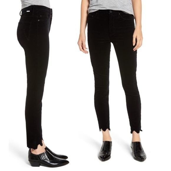 Mother Corduroy Jeans 24 The Looker High Waist Chew Hem Ankle in Black NWT - Picture 1 of 16